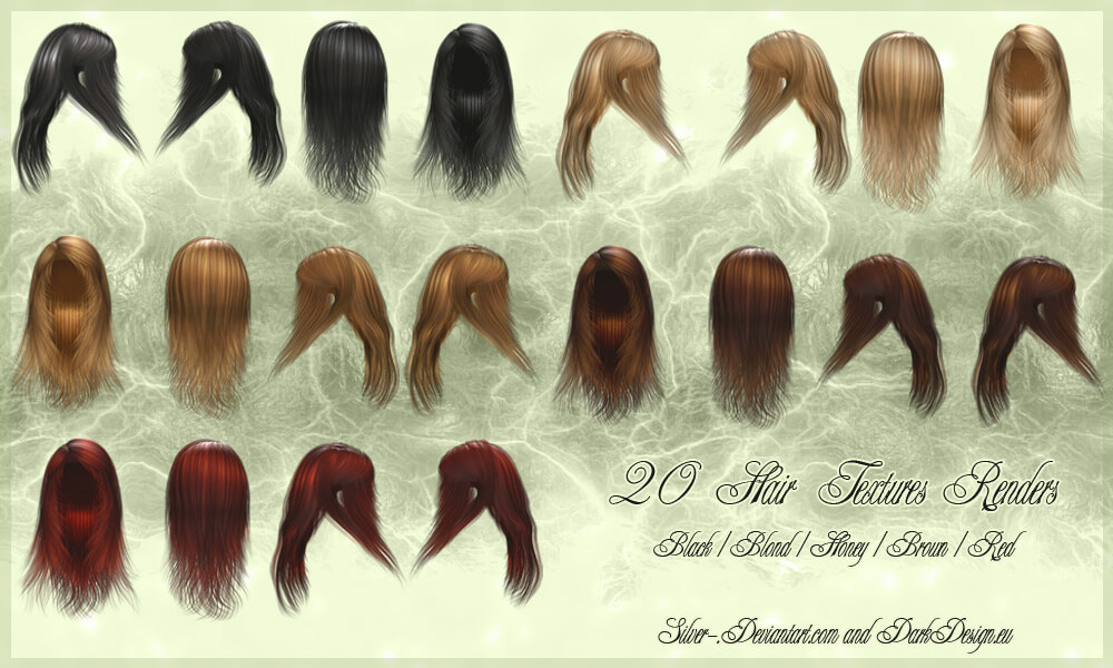 Набор текстур с волосами на прозрачном фоне для Фотошопа