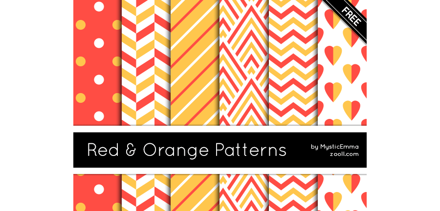 Паттерны с красными и жёлтыми узорами для создания фонов