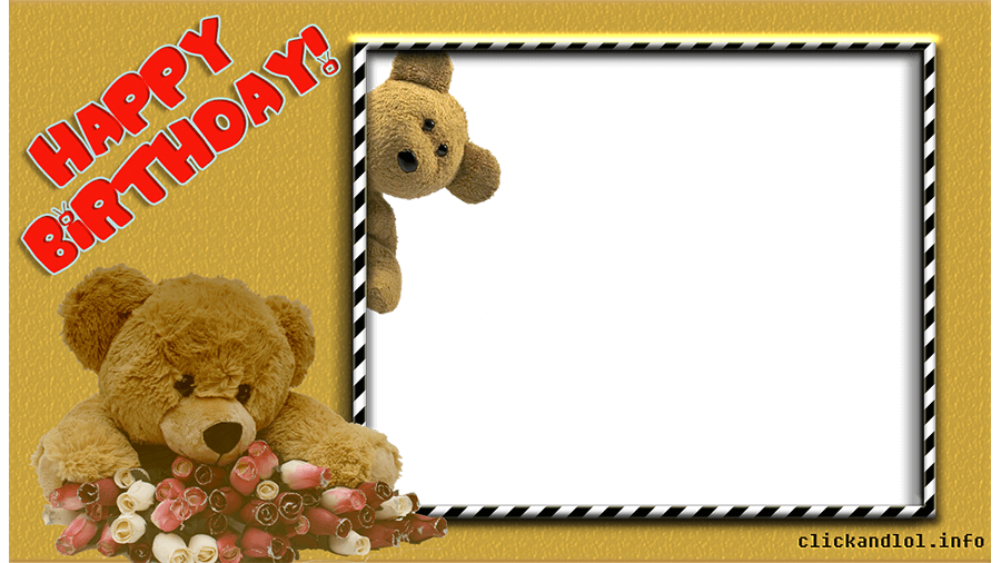 Рамка "С днем рождения" с плюшевым медвежонком