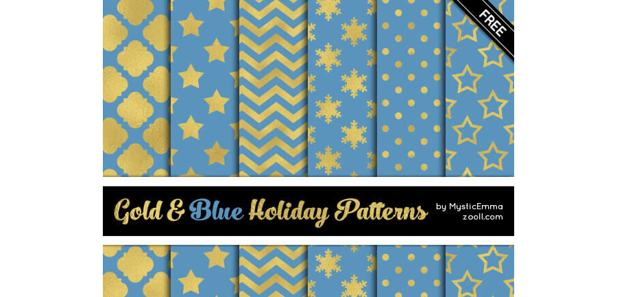 Паттерны для создания фонов в голубых и золотых цветах